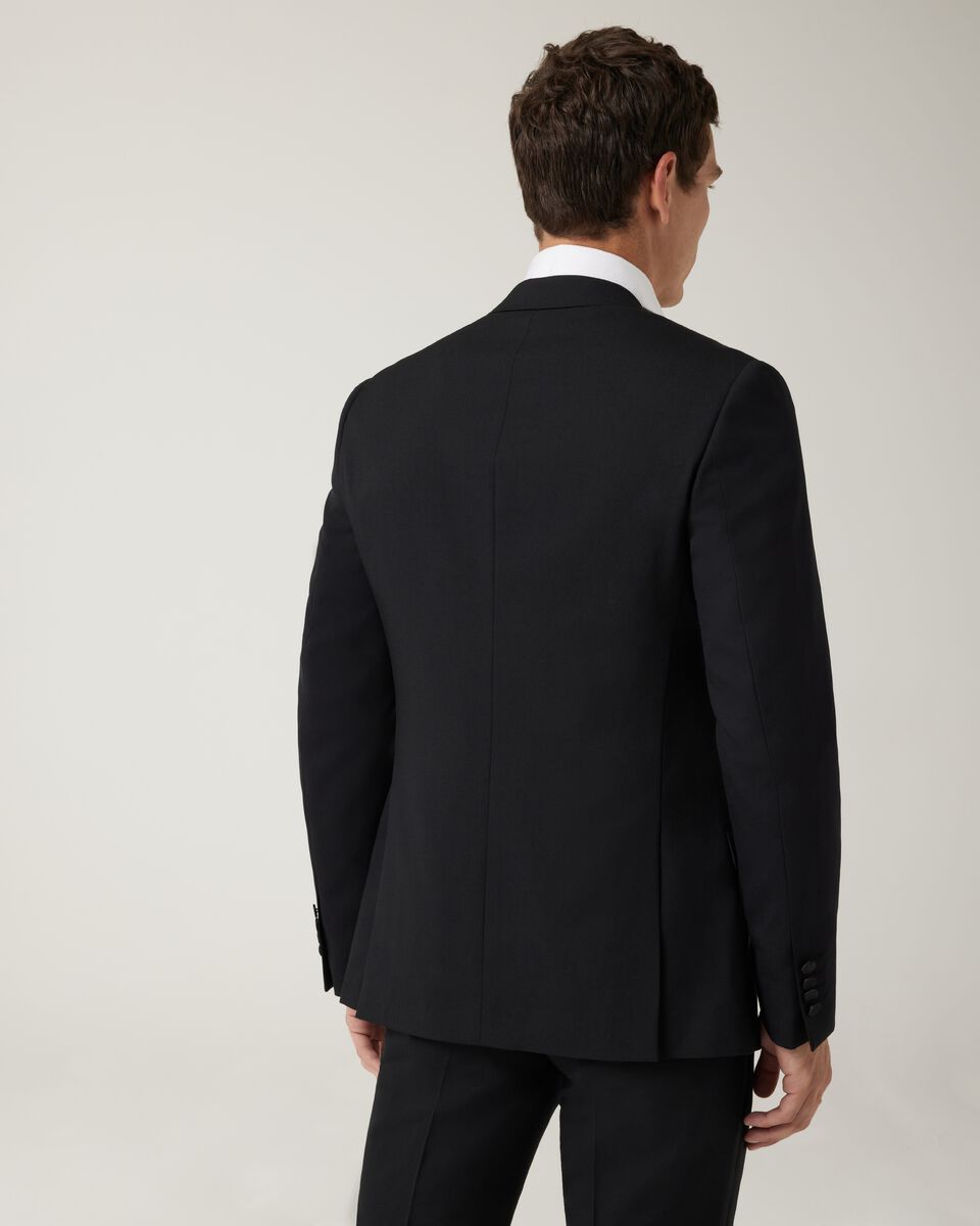 Slim fit premium wool silk tuxedo jacket, Black, hi-res